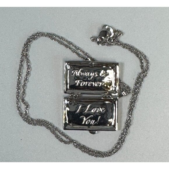 Danbury Mint My Love Valentine Sterling Silver Locket Necklace Diamond Chip 17" - Picture 6 of 8